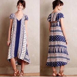 Anthropologie Maeve Summertide Swing Asymmetric Maxi Dress Blue Pink Size Large